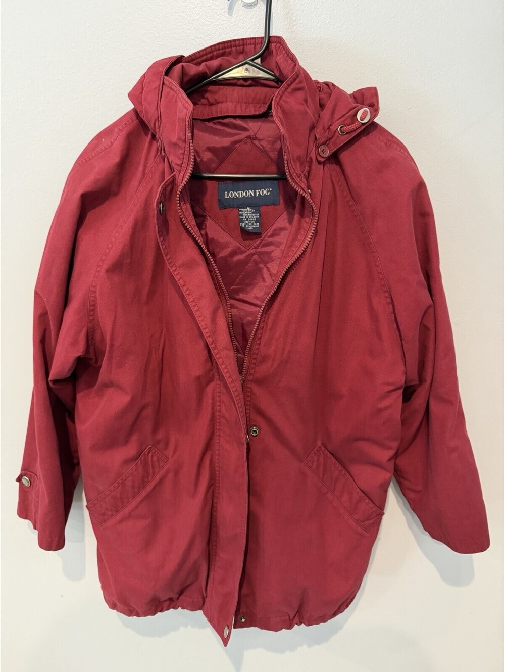 London Fog Women’s Medium Red Hooded Quilted Lined Parka Jacket Coat